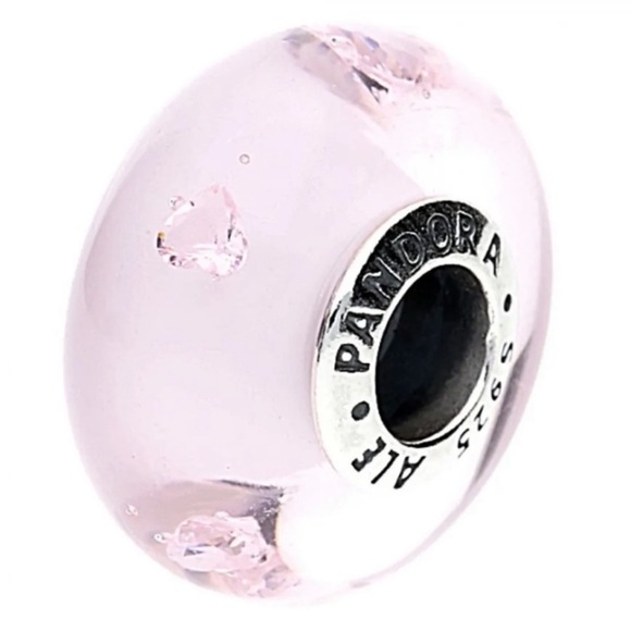 Retired Pandora Pink Hearts Effervescence Murano Glass Bead Charm 2015 Valentine - Picture 3 of 9